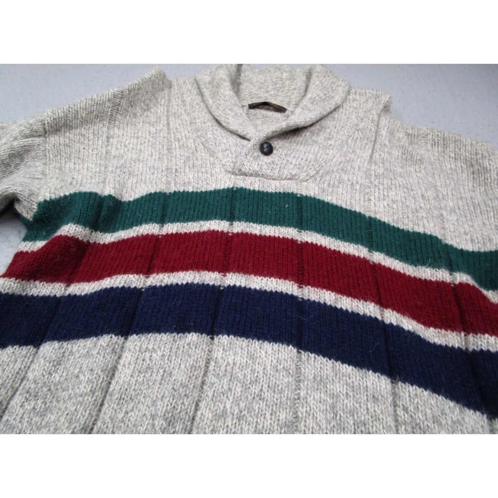 Eddie Bauer VINTAGE Eddie Bauer Cable-Knit Sweater Mens Medium Gray Striped Shawl Pullover Wool Blend 80s Retro Size US M / EU 48-50 / 2 - 2 Thumbnail