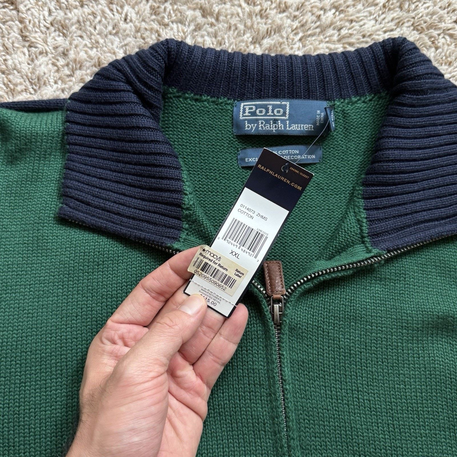 Polo Ralph Lauren × Ralph Lauren NWT Polo Ralph Lauren 100% Cotton Green Quarter Zip Sweater Size US XXL / EU 58 / 5 - 3 Thumbnail
