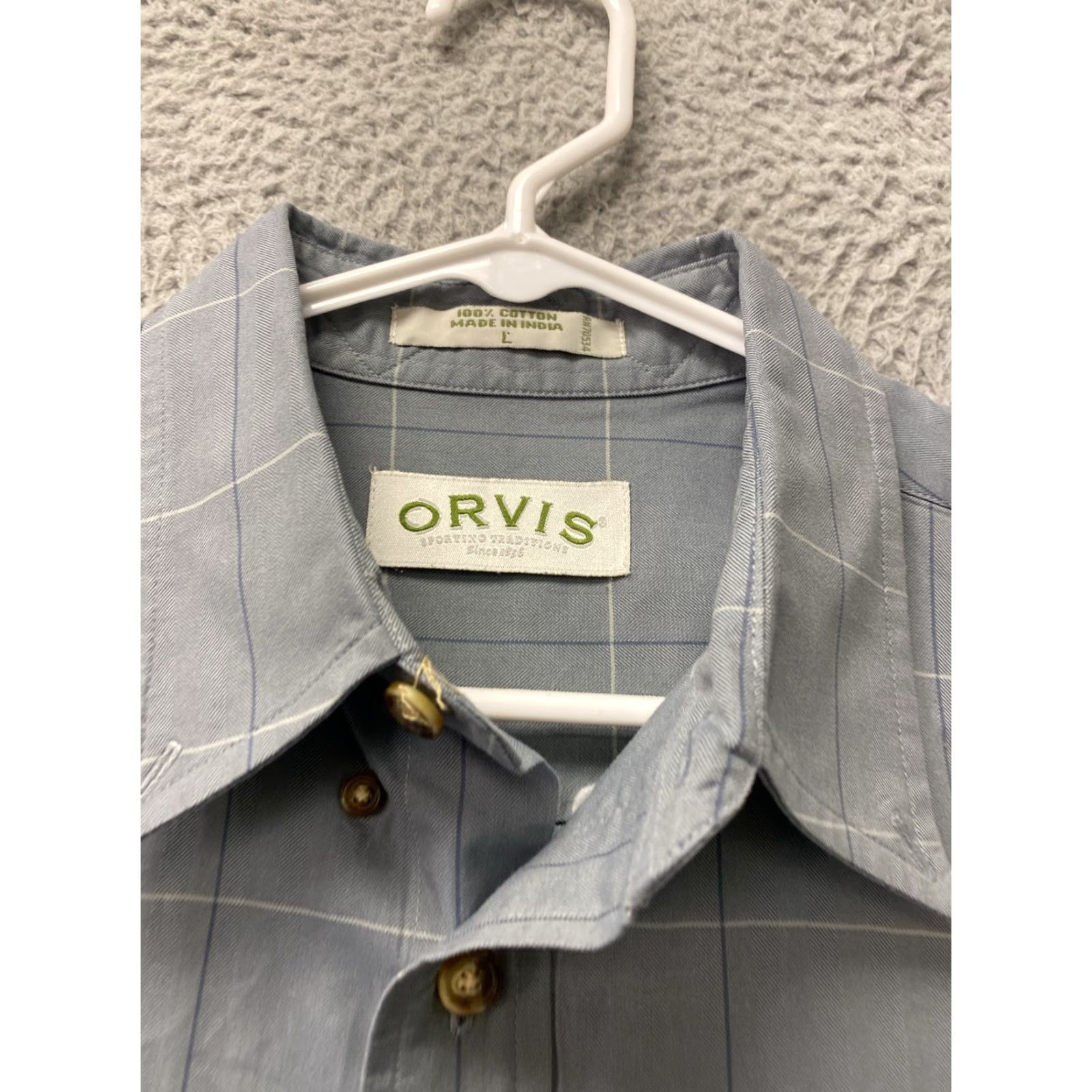 Orvis ORVIS Work Long Sleeve Button-Up Shirt Gray Check Plaid Adult Large Wrinkle Free Mens Size US L / EU 52-54 / 3 - 4 Thumbnail