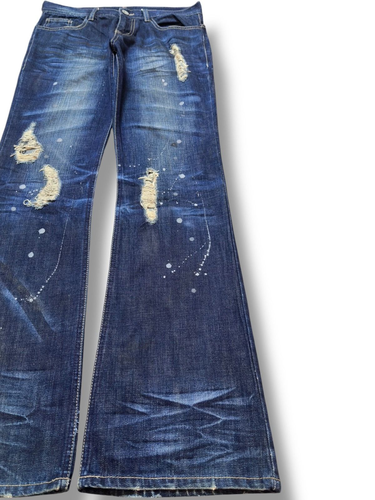 Tornado Mart Vintage Seil Flare Paint Splatter Grunge Denim Size US 31 - 4 Thumbnail