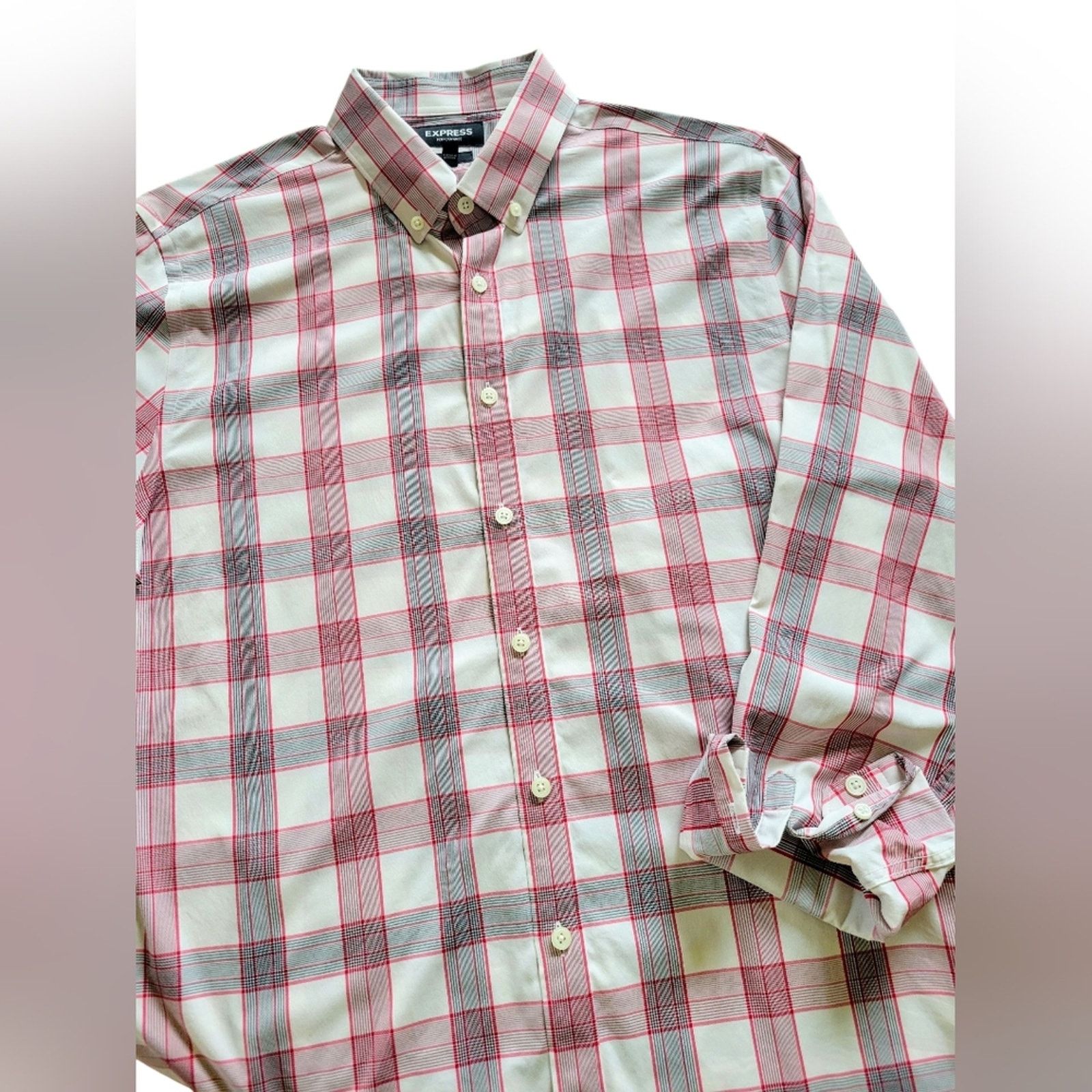 Express EXPRESS Men's Long Sleeve Red White Black Plaid Button Front Size US L / EU 52-54 / 3 - 3 Thumbnail