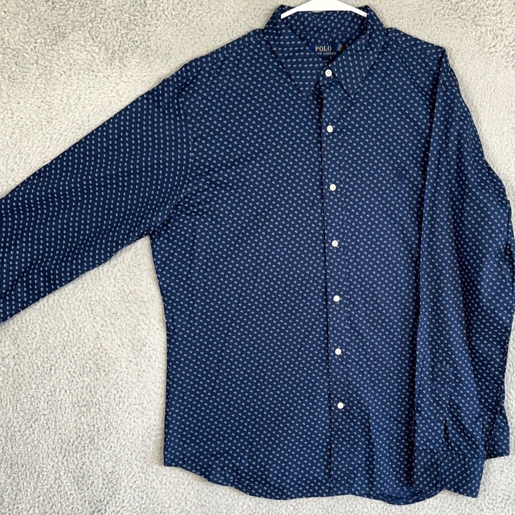 Polo Ralph Lauren Polo Ralph Lauren Shirt Mens XL Navy Blue Slim Fit Button Up Geometric Casual Size US XL / EU 56 / 4 - 2 Thumbnail
