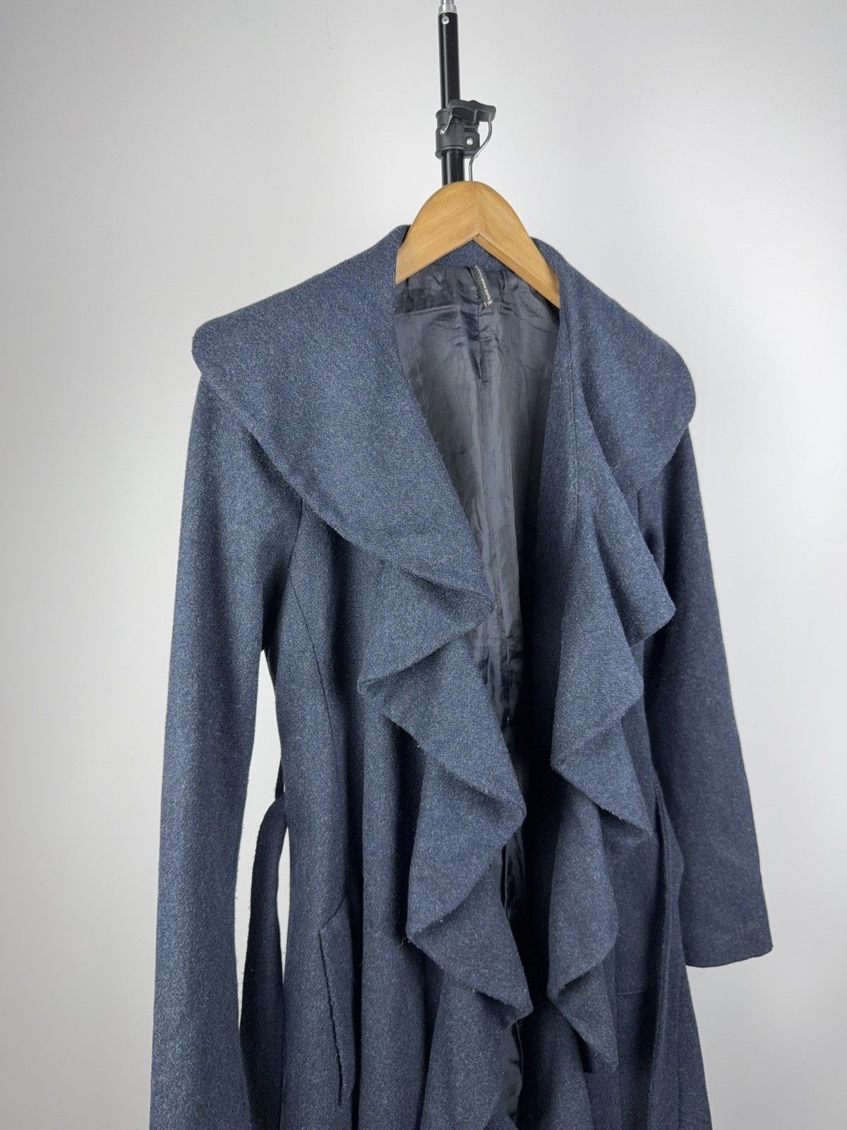 Japanese Brand NAF NAF Ruffle Wool Blend Belted Coat Dark Blue 38 / S-M Size S / US 4 / IT 40 - 3 Thumbnail