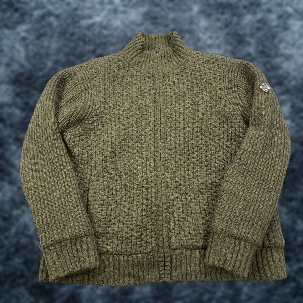 Schott Schott NYC Sweater Mens Medium Green Wool Lined Zip Full Zip Outdoor Waffle-Knit Winter Fall Knitted Wool Size US M / EU 48-50 / 2 - 1 Thumbnail