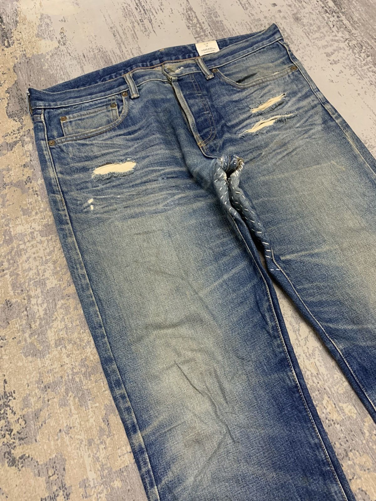 Japanese Brand Japanese Blue Work Custom Sashiko Boro Selvedge Denim Size US 35 - 3 Thumbnail