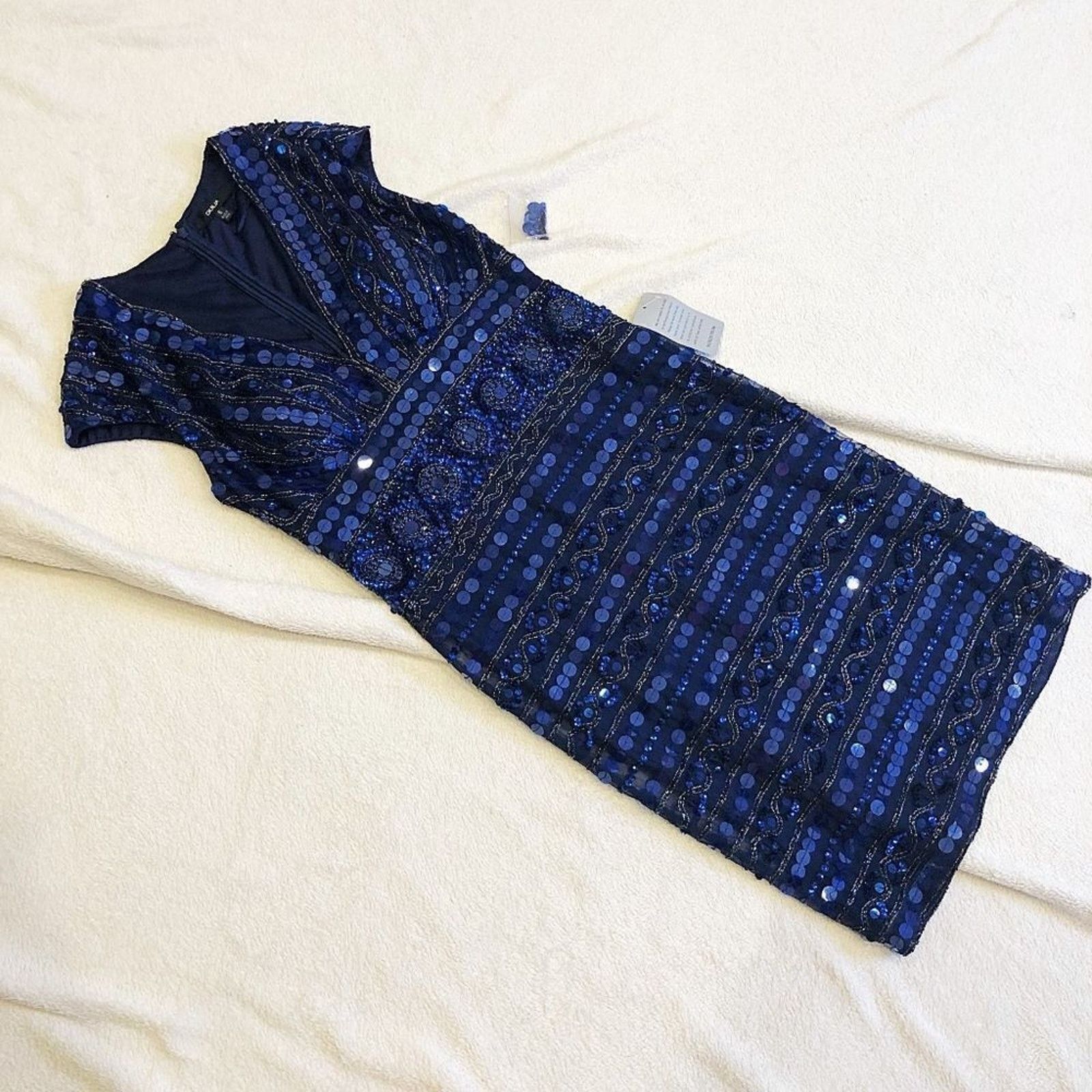 Other Giulia Embellished Cap Sleeve V-Neck Blue Midi Dress | Sz 6 Size M / US 6-8 / IT 42-44 - 6 Thumbnail
