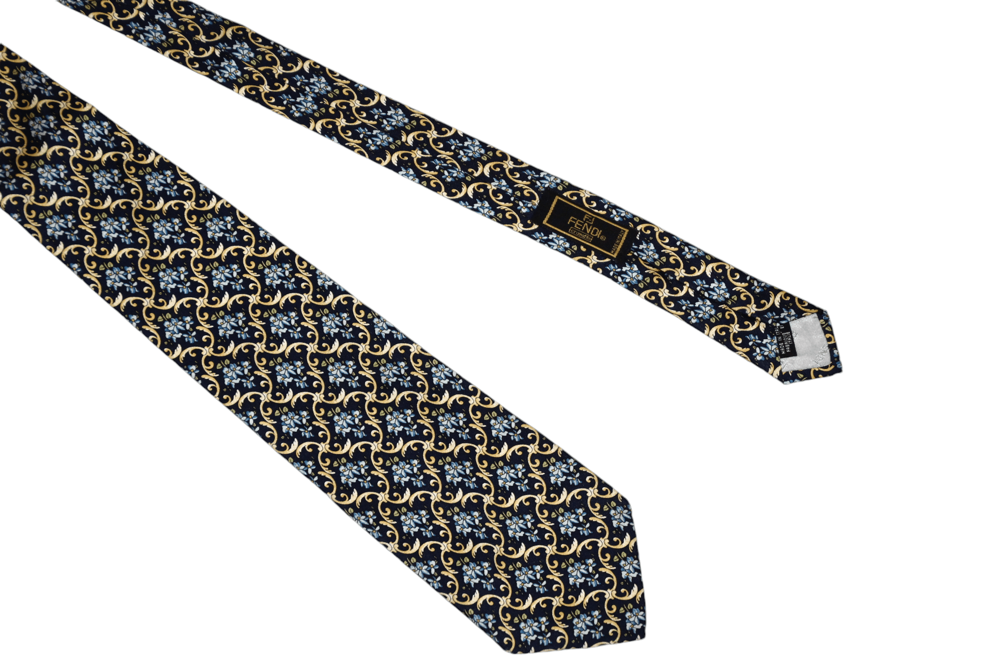 Fendi Vintage Fendi Cravatte Gold Baroque Floral Blue Silk Tie Size ONE SIZE - 4 Thumbnail