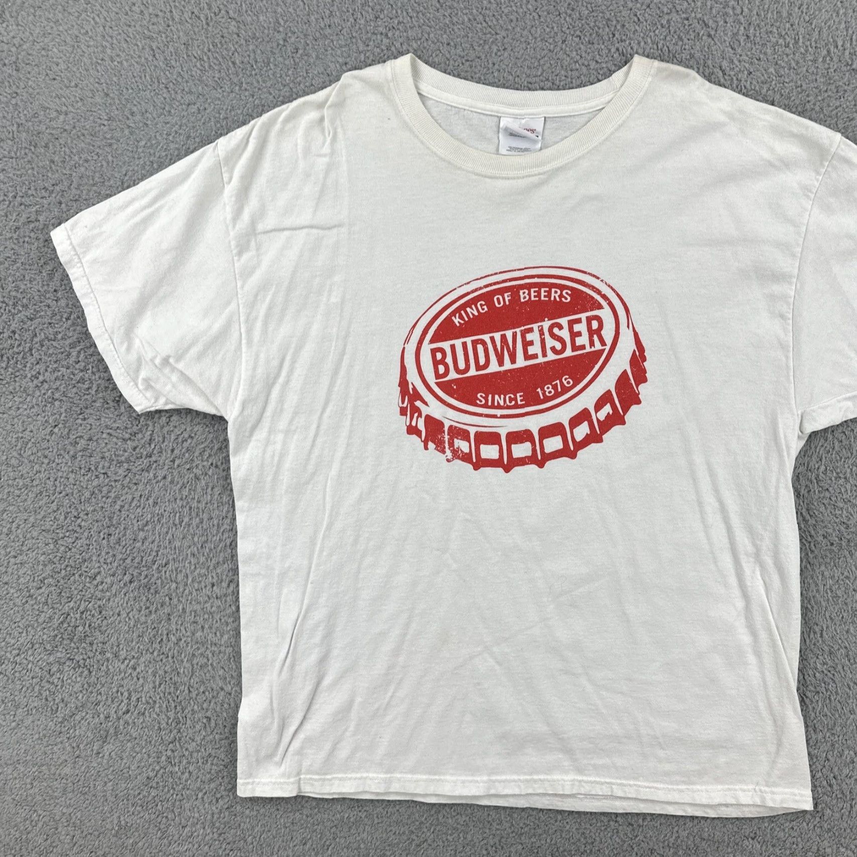 Hanes VINTAGE Hanes T-Shirt XL White Budweiser Logo Beer Crew Neck Short Sleeve Men X-Large White Candy? Size US XL / EU 56 / 4 - 3 Thumbnail