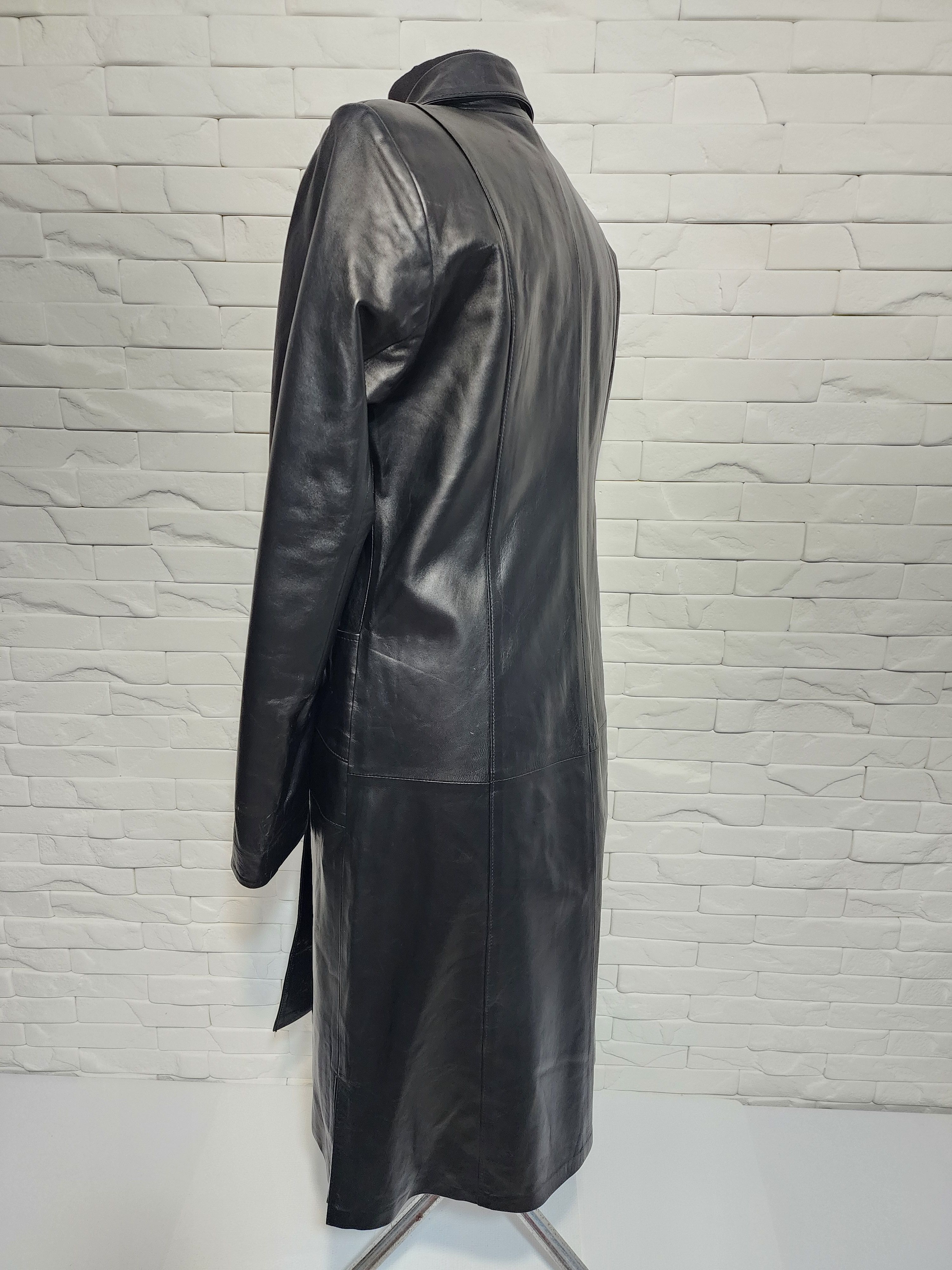 Genuine Leather Women black leather raincoat. Size L / US 10 / IT 46 - 6 Thumbnail