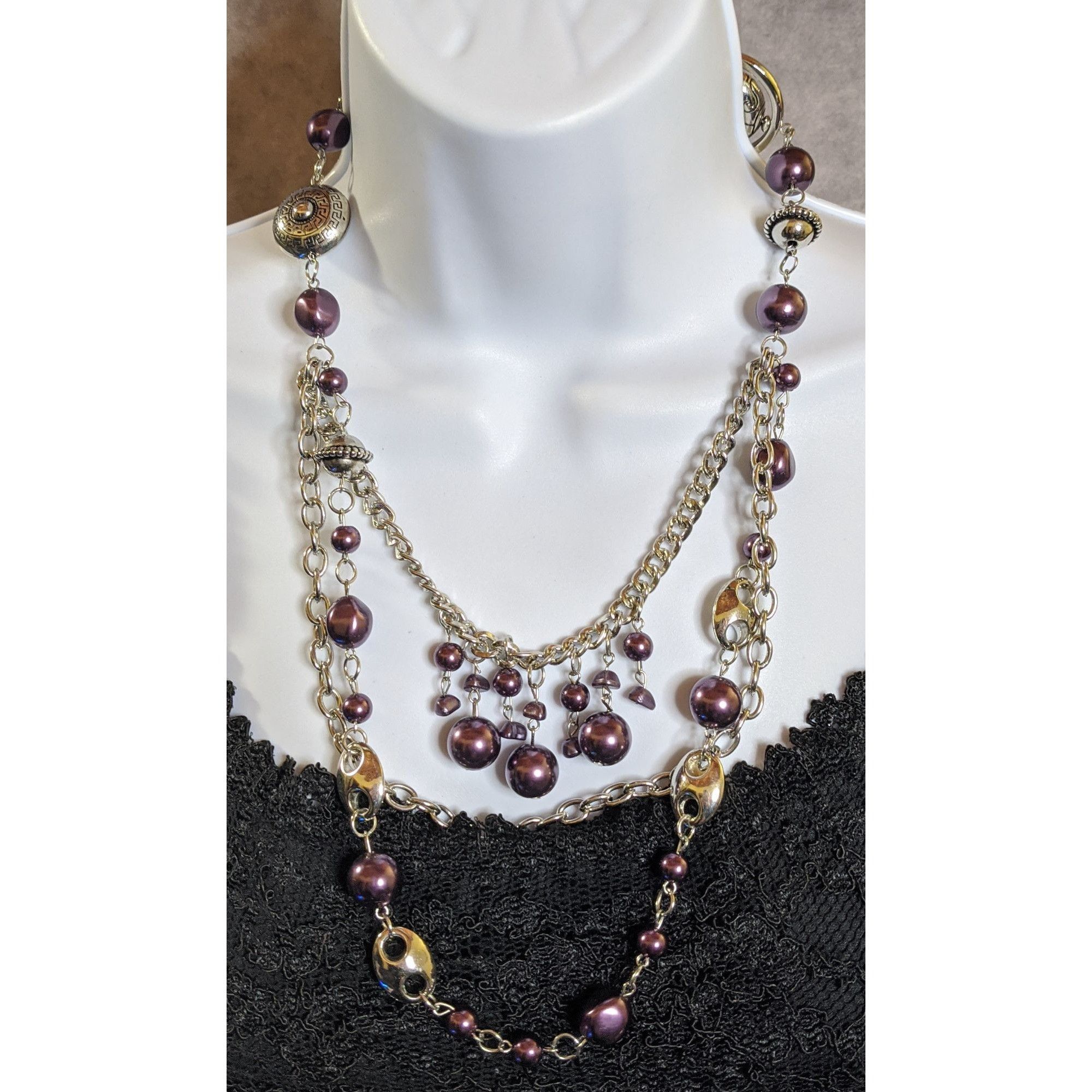 Other Bohemian Multi-Layered Purple Faux Pearl And Silver Tone Cha Size ONE SIZE - 4 Thumbnail