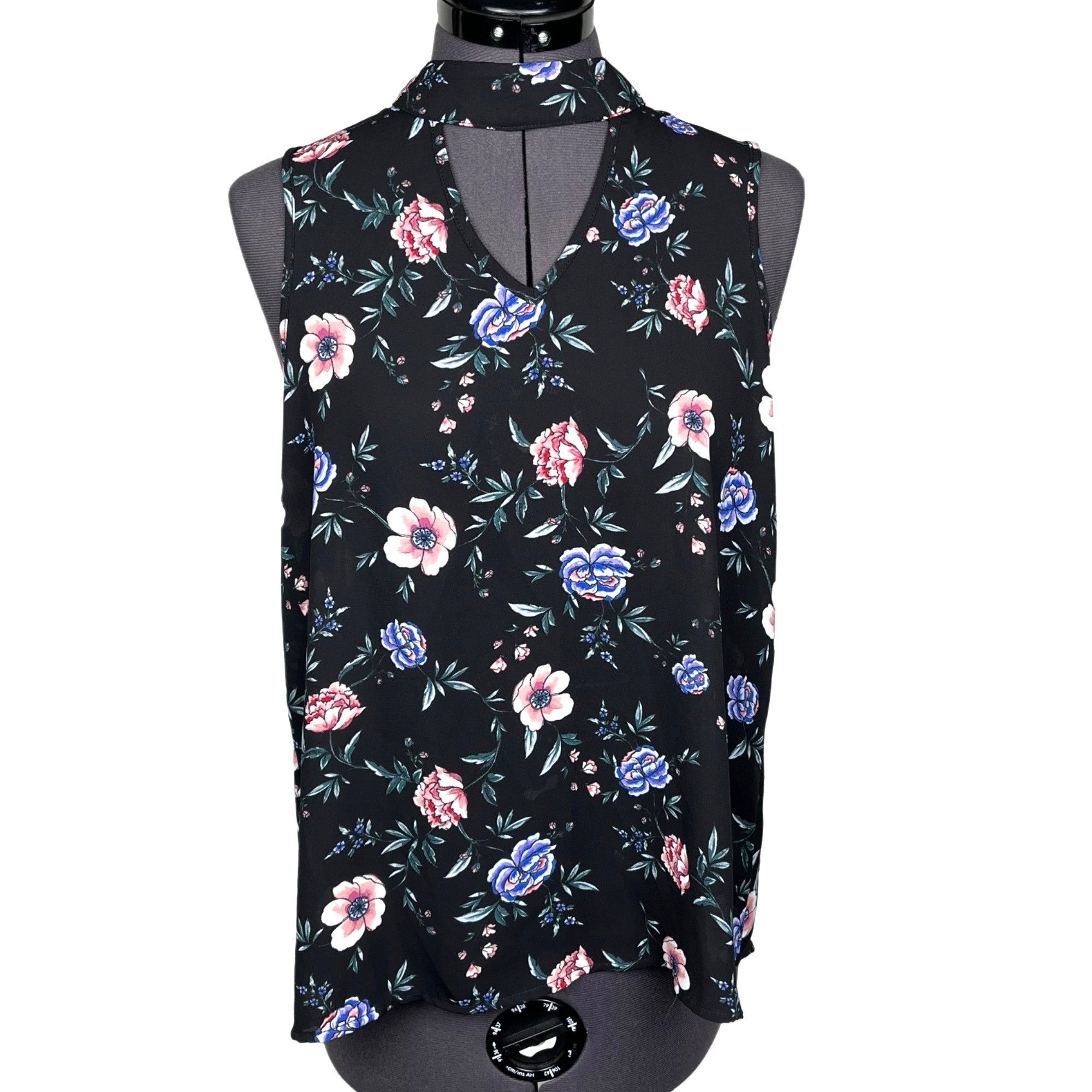 Other Pink Rose Sleeveless Top Key-Hole Neckline Black Floral Size Size M / US 6-8 / IT 42-44 - 1 Thumbnail