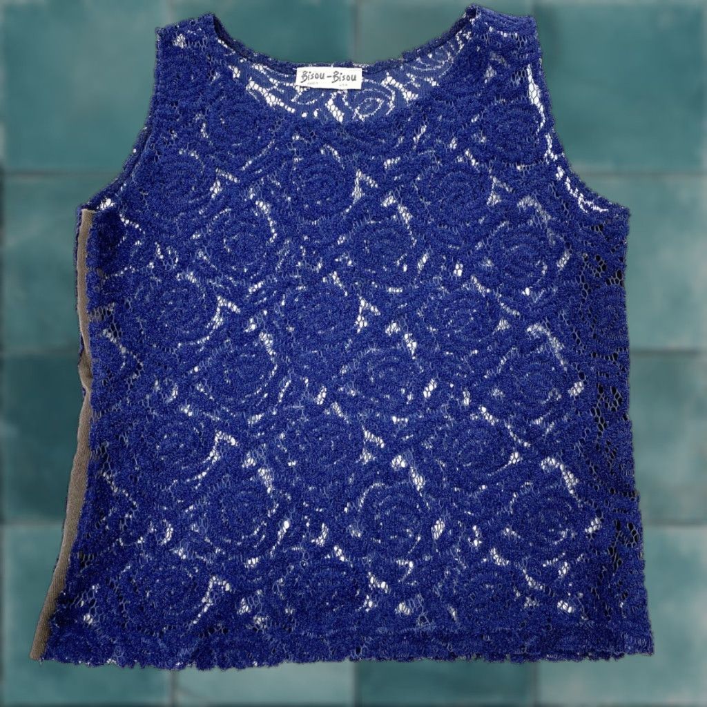 Vintage VINTAGE Bisou Bisou Top Womens Blouse Sleeveless Blue Embroidered Lace M Size M / US 6-8 / IT 42-44 - 1 Thumbnail