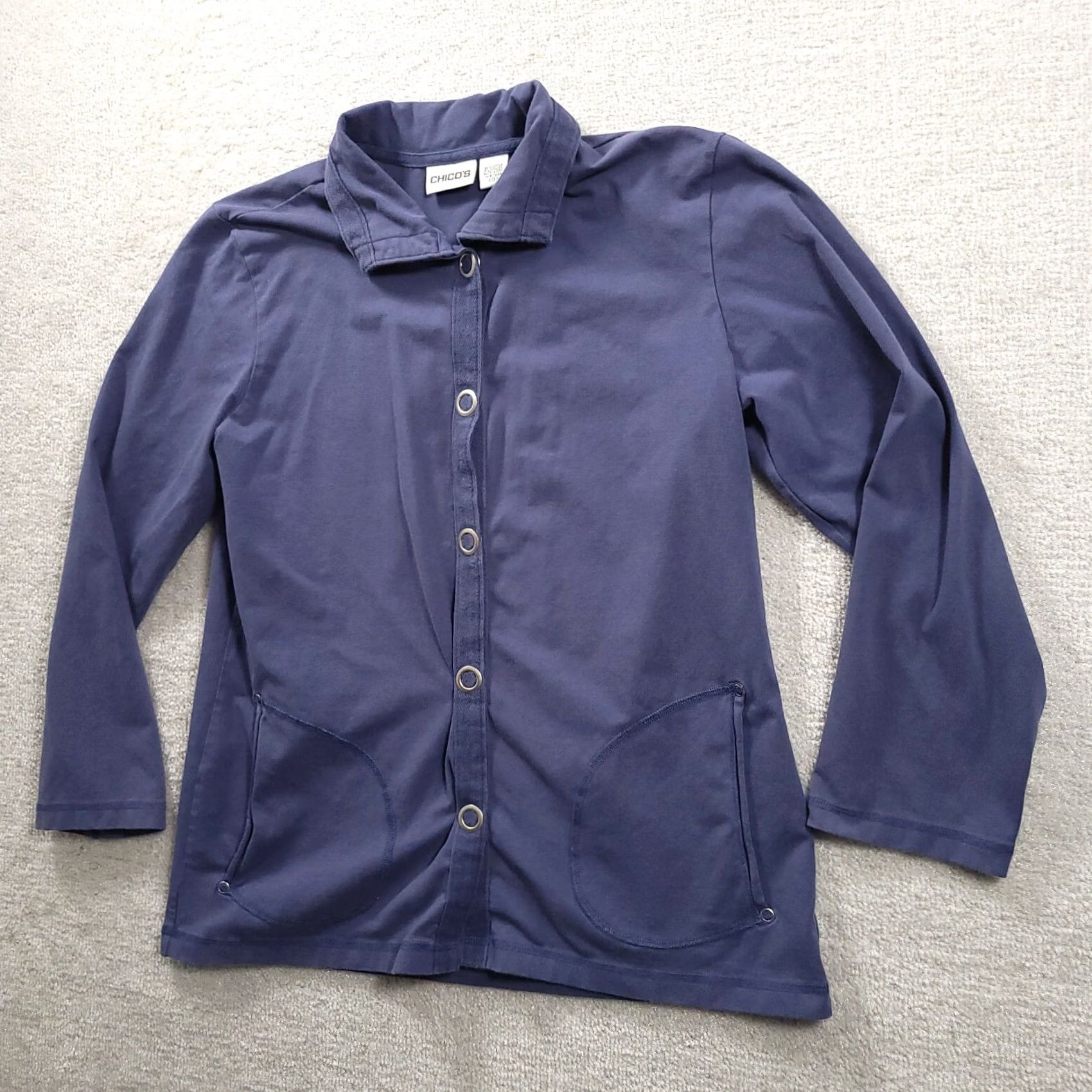 Vintage Chico's Womens Collared Shirt Button-Up Long Sleeve Blue with Pockets, Size 1, Regular Size XS / US 0-2 / IT 36-38 - 2 Thumbnail