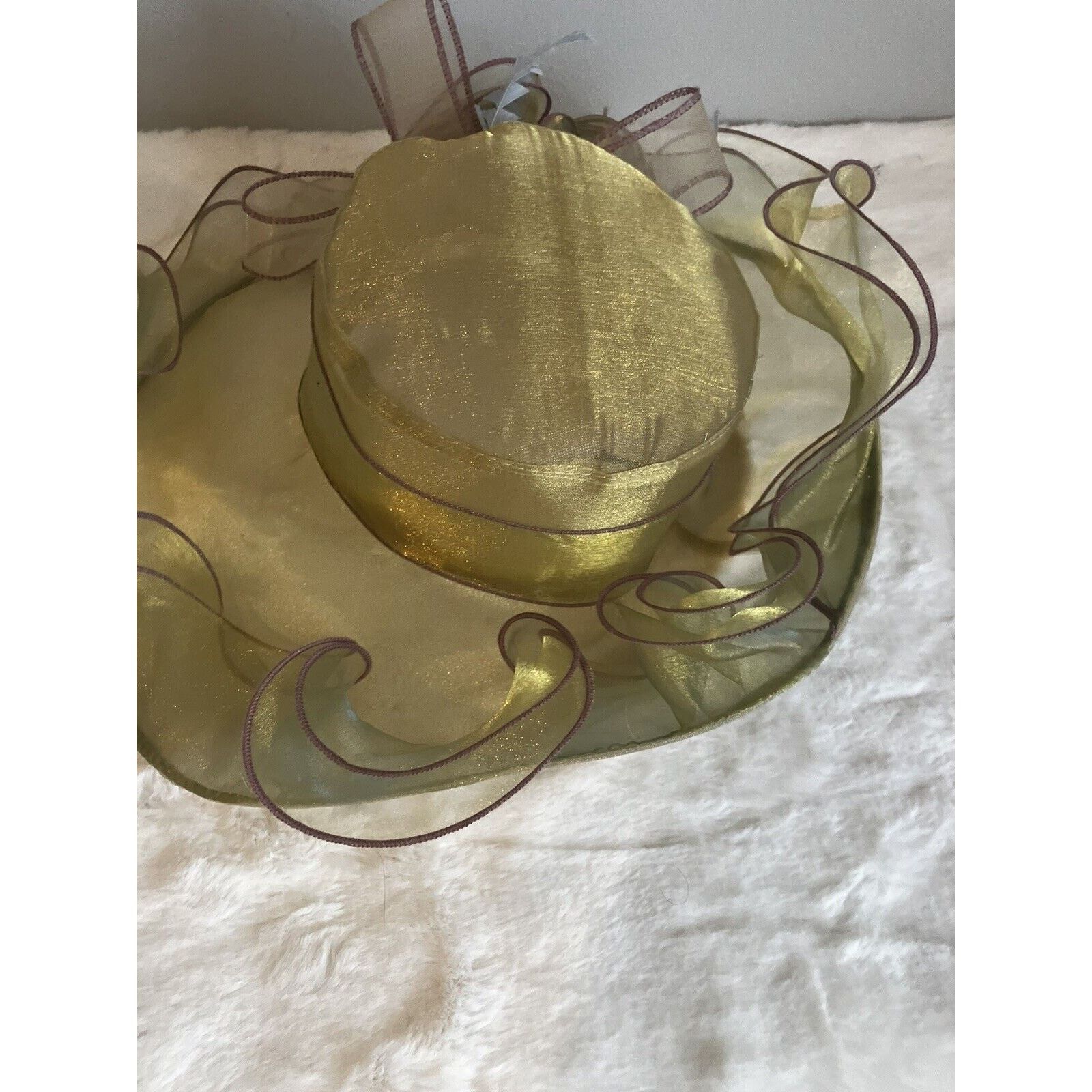 Other Beautiful Satin Kentucky Derby hat Gold Fancy Formal Flower Size ONE SIZE - 5 Thumbnail