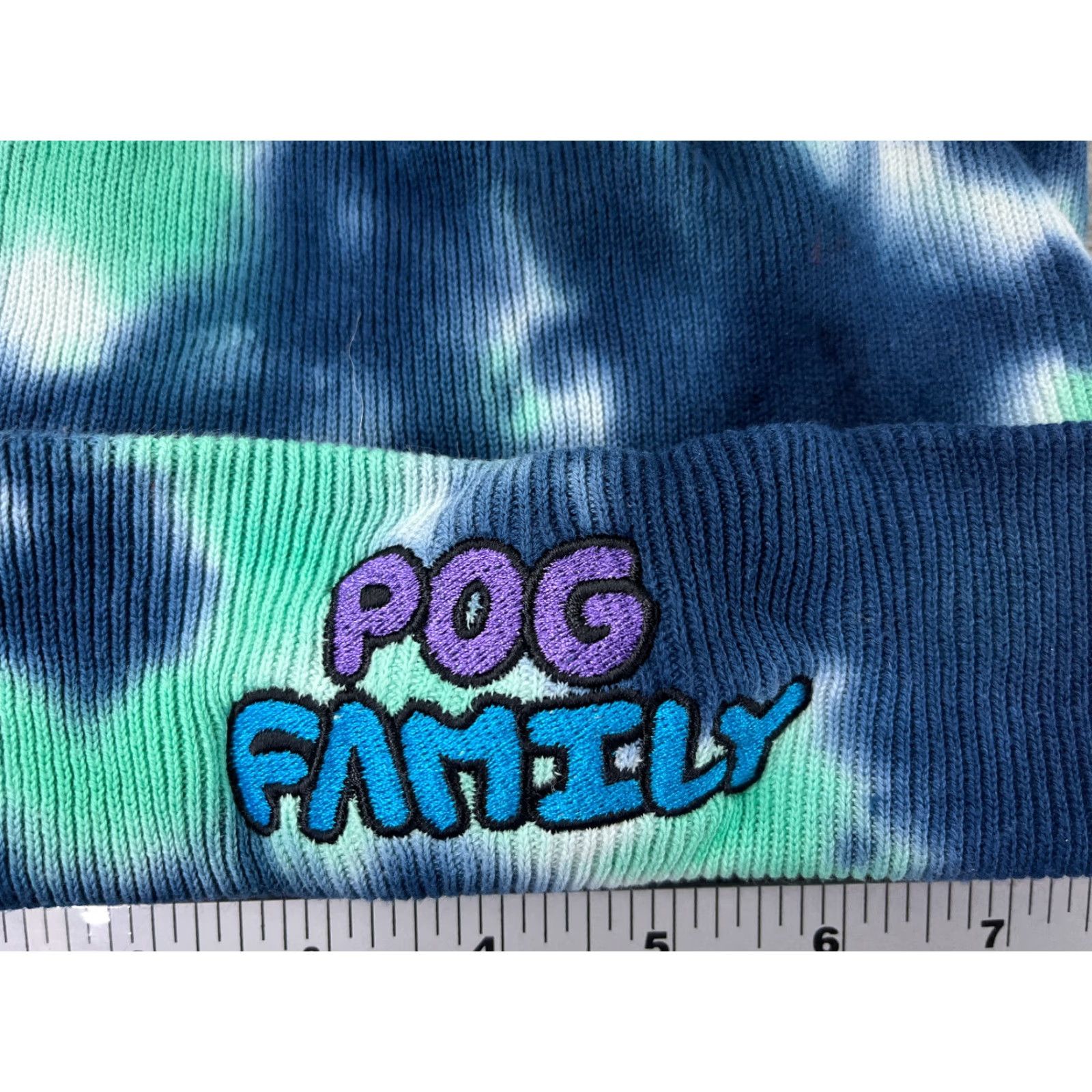 Vintage POG Beanie Hat Adult One Size Blue Tie Dye Knit 100% Cotton Winter Ski Beanie Size ONE SIZE - 2 Thumbnail