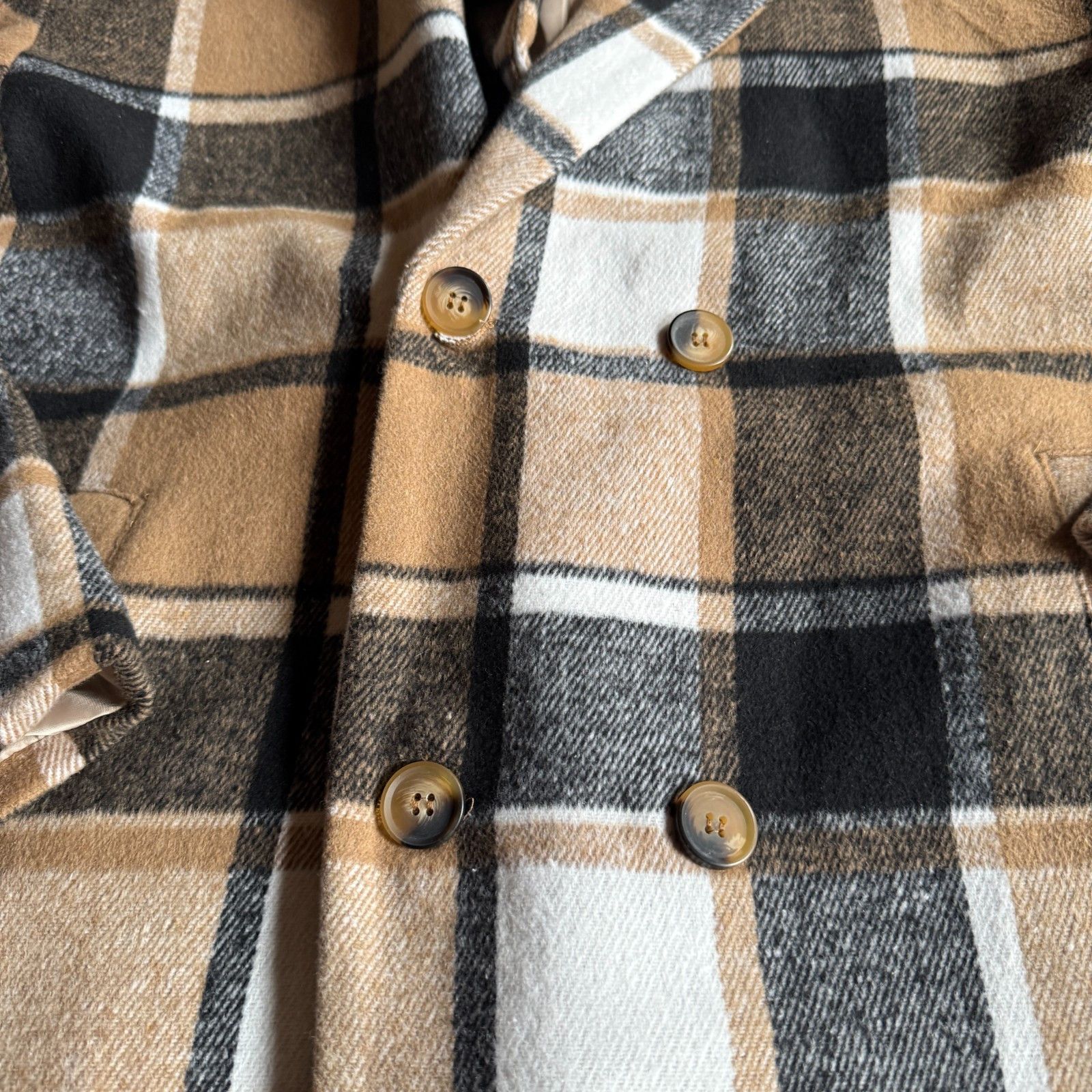 Shein SHEIN Plaid Tan/ Black Long Double Breasted Coat Size US M / EU 48-50 / 2 - 3 Thumbnail