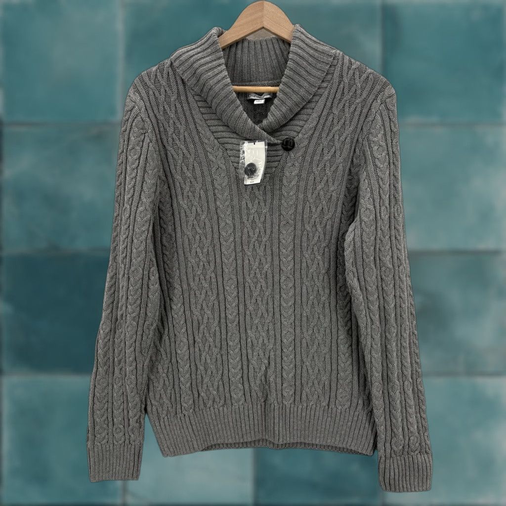 Croft & Barrow Croft & Barrow Sweater Womens XL Gray Cable Knit Shawl Collar Pullover Cozy NWT Size XL / US 12-14 / IT 48-50 - 1 Thumbnail