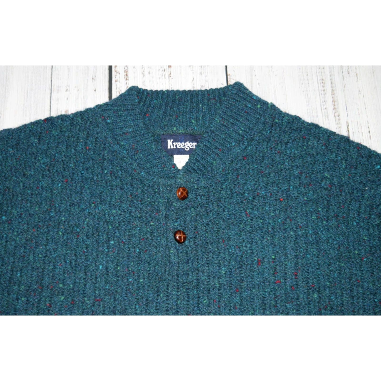 Vintage VINTAGE Kreeger Sweater Pullover Button Crew Neck Wool Knit 80s Green 2XL Mens Knit Button Pullover 80s Green Kreeger Sweater Size US XXL / EU 58 / 5 - 2 Thumbnail
