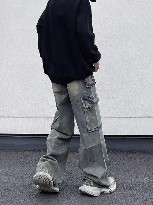 VIBE Retro Distressed Yellow Mud Loose Cargo Jeans Size US 30 / EU 46 - 7 Thumbnail