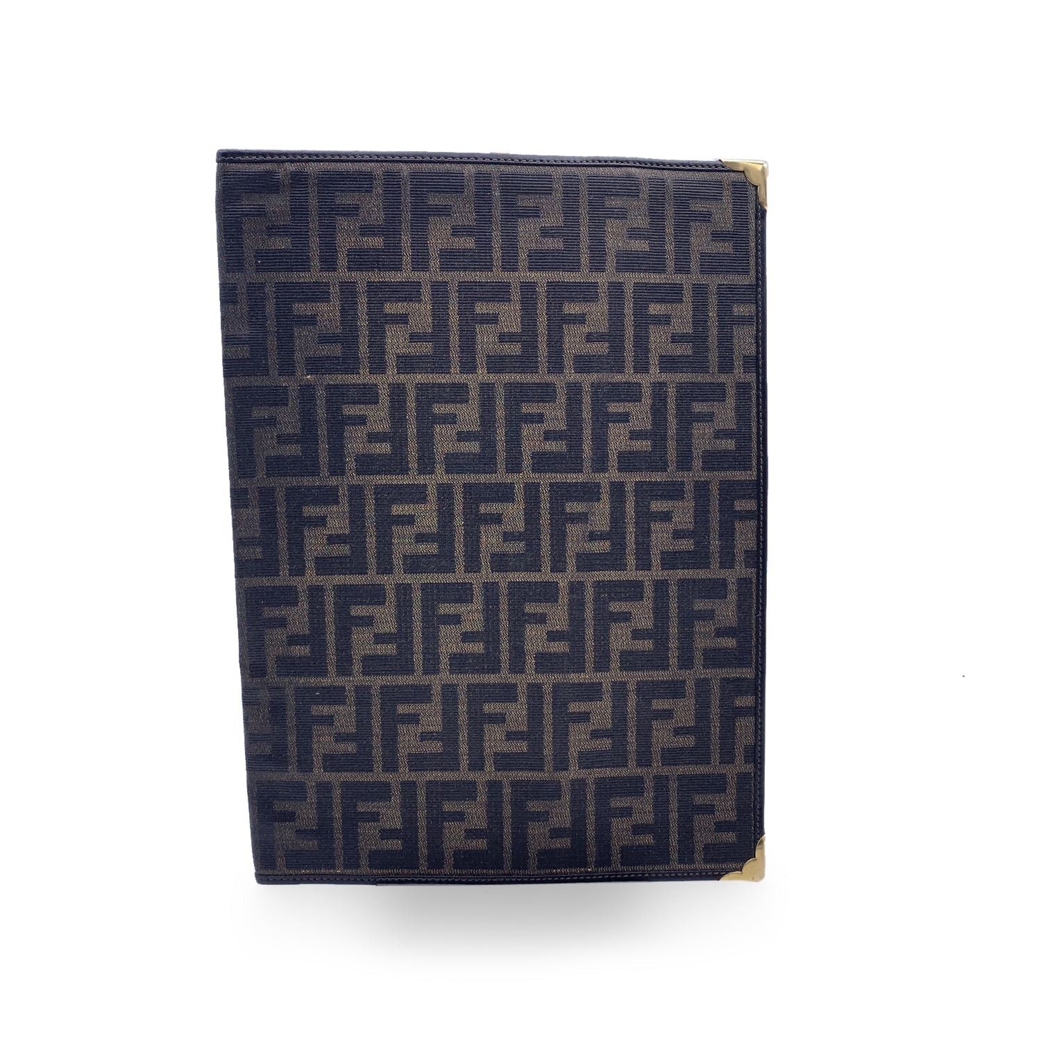 image of Fendi Vintage Zucca Monogram Canvas A4 Agenda Notebook Cover in Gold, Women's