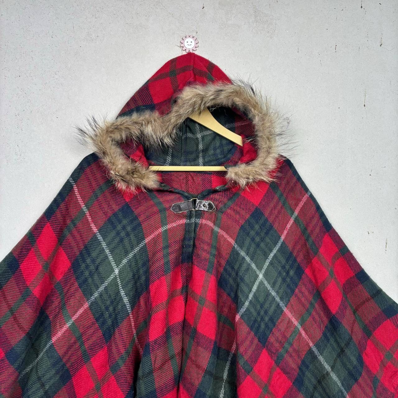 Cloak VTG Japanese Plaid Hooded Poncho Fur Trim Toggle Cape M Size US M / EU 48-50 / 2 - 3 Thumbnail