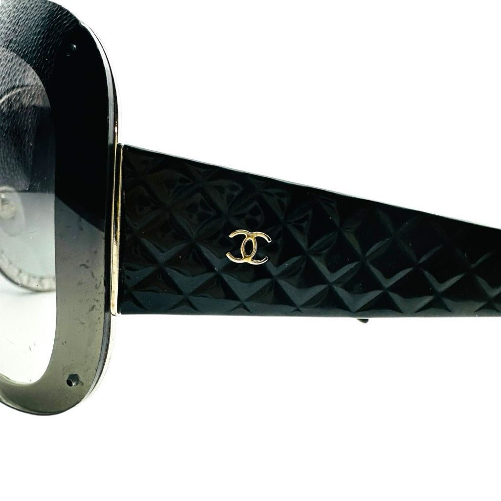 Chanel CHANEL Quilted Double C Logo Sunglasses Black Silver Luxury Size ONE SIZE - 3 Thumbnail