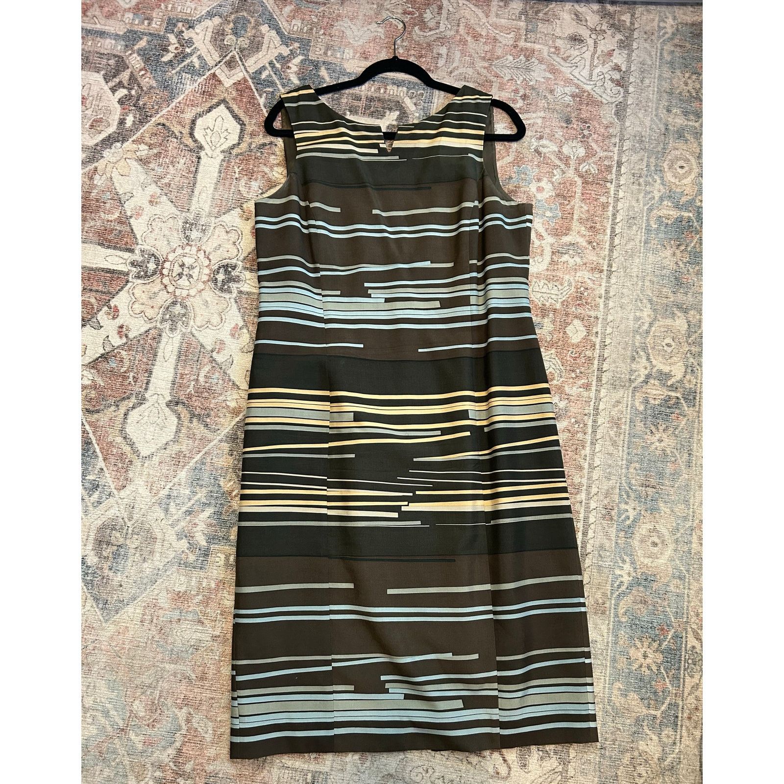 Worthington Worth Brown Blue Green Stripe 100% Silk Pencil Dress, Sz 12 Size XL / US 12-14 / IT 48-50 - 1 Thumbnail