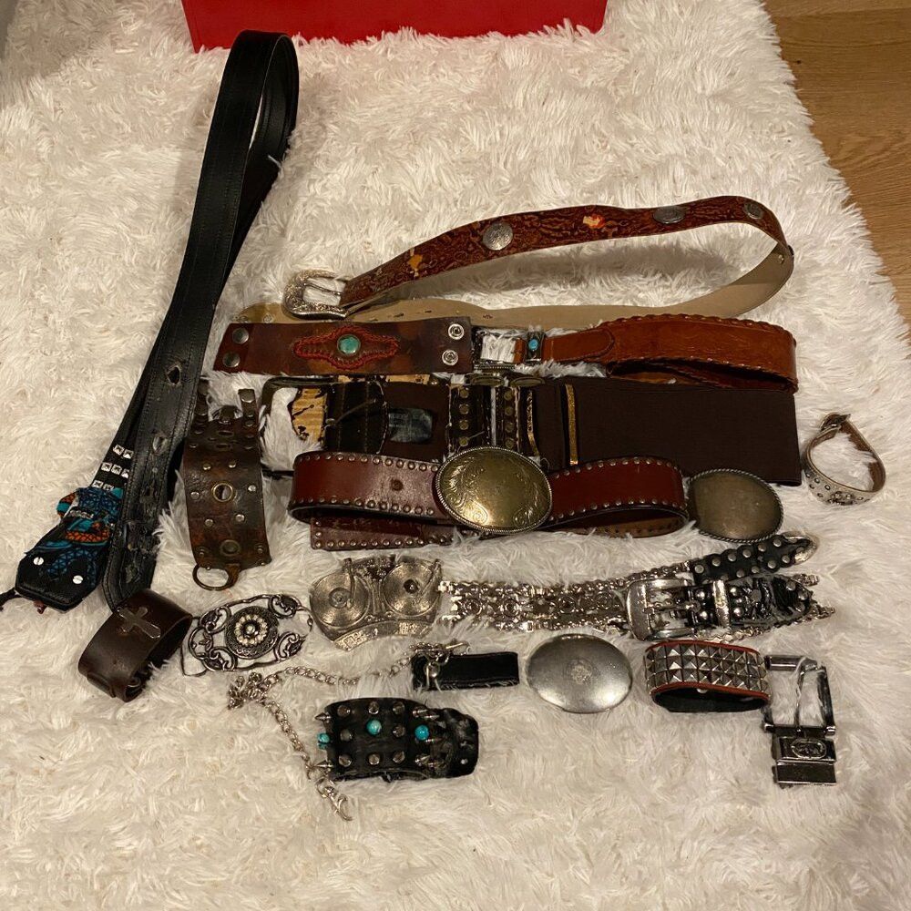 Other Vintage Lot of Leather Belts Accesories & Belt Buckles Cuff Size ONE SIZE - 8 Thumbnail