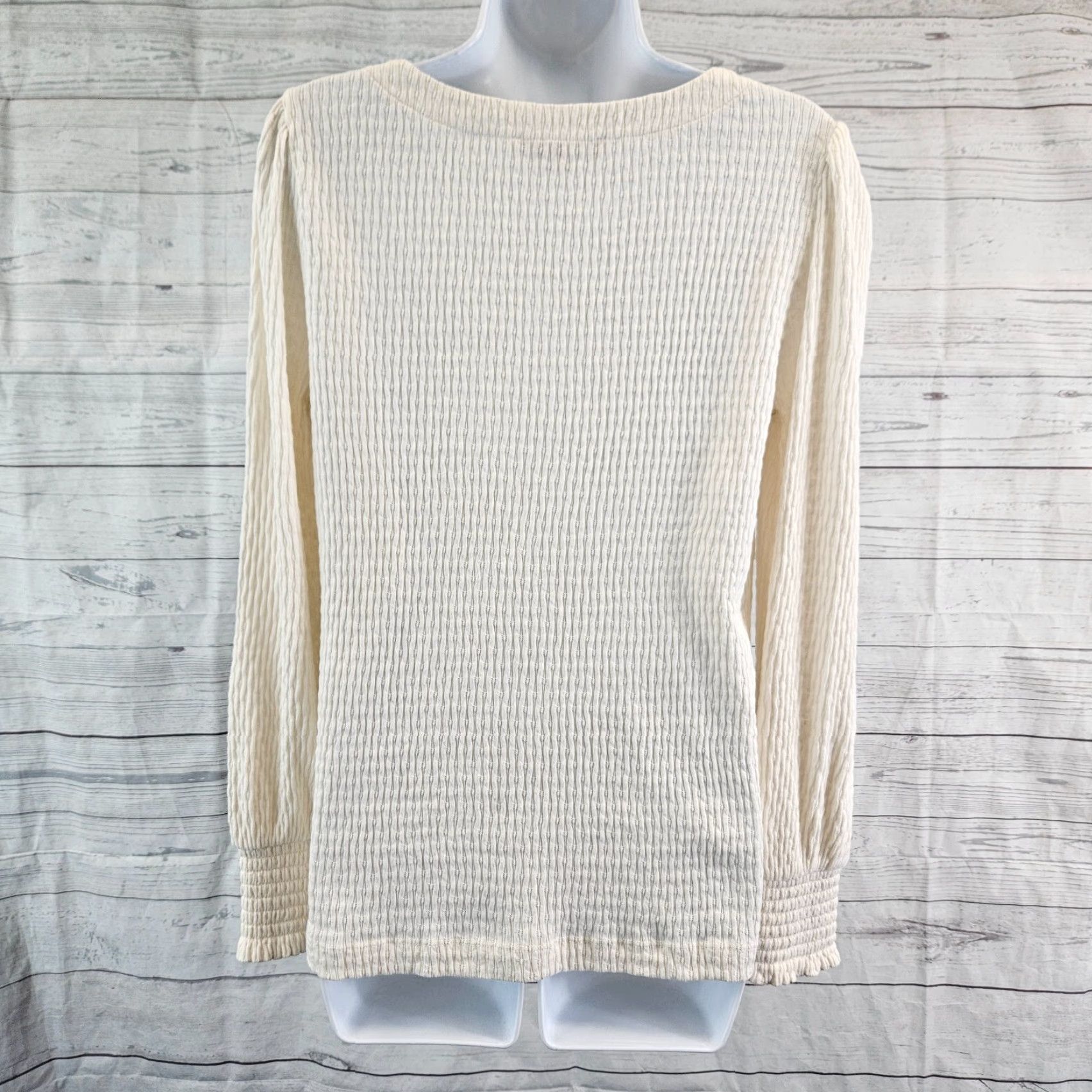Loft VINTAGE LOFT Ann Taylor Womens Top Blouse Shirt Ivory Long Sleeve Cotton Blend S Small Womens Size S / US 4 / IT 40 - 4 Thumbnail
