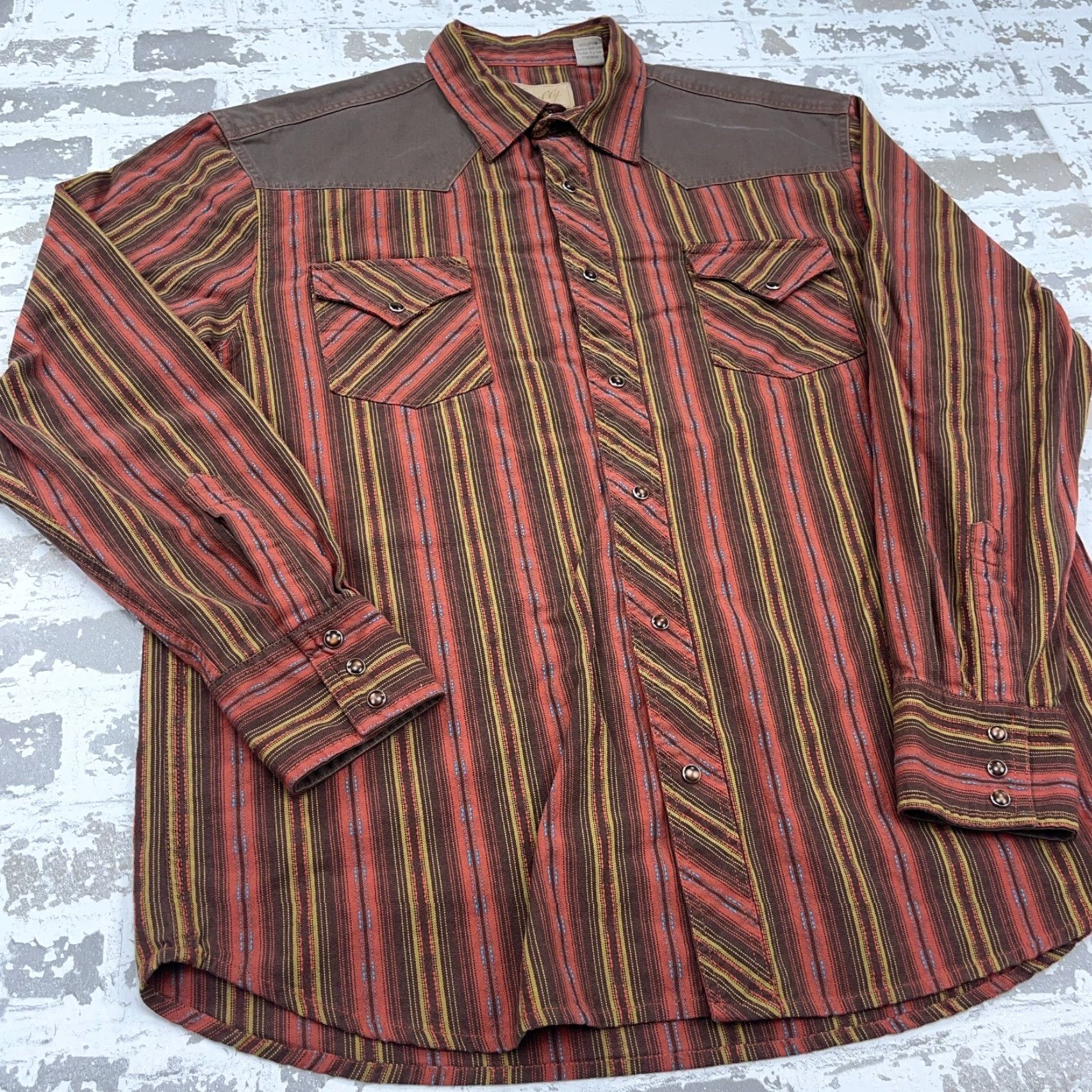 Scully VINTAGE Scully Shirt Men Large Orange Brown Striped Pearl Snap Cowboy South Western Yoke Shirt Mens Large Orange Brown Striped Snap-Front Western - Size US L / EU 52-54 / 3 - 3 Thumbnail