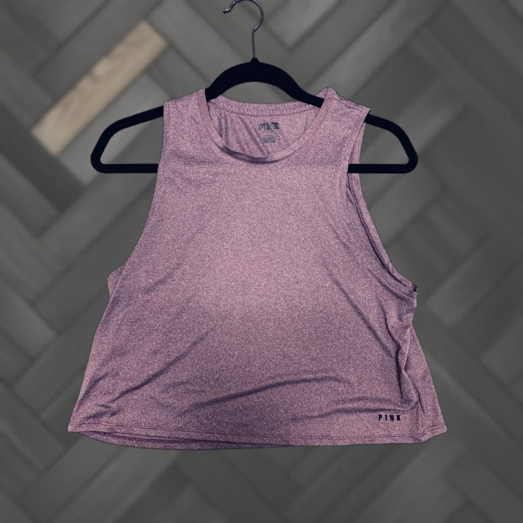 Victoria's Secret Victoria's Secret PINK Cropped Tank Womens Medium Purple Heathered Workout Sleeveless Pullover Activewear Size ONE SIZE - 1 Thumbnail