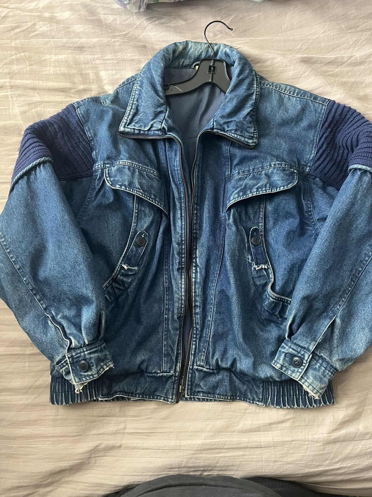 Vintage Vintage Denim Wool Padding Motorcycle Bomber Jacket Size US L / EU 52-54 / 3 - 1 Thumbnail