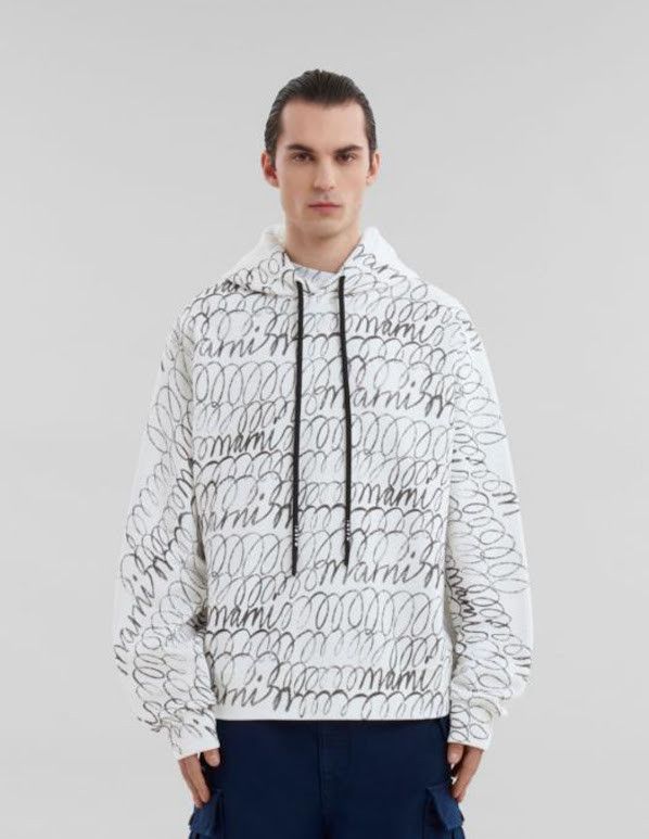 Marni o1w1db10326 Logo-Print Cotton Hoodie in White Size US XL / EU 56 / 4 - 1 Thumbnail
