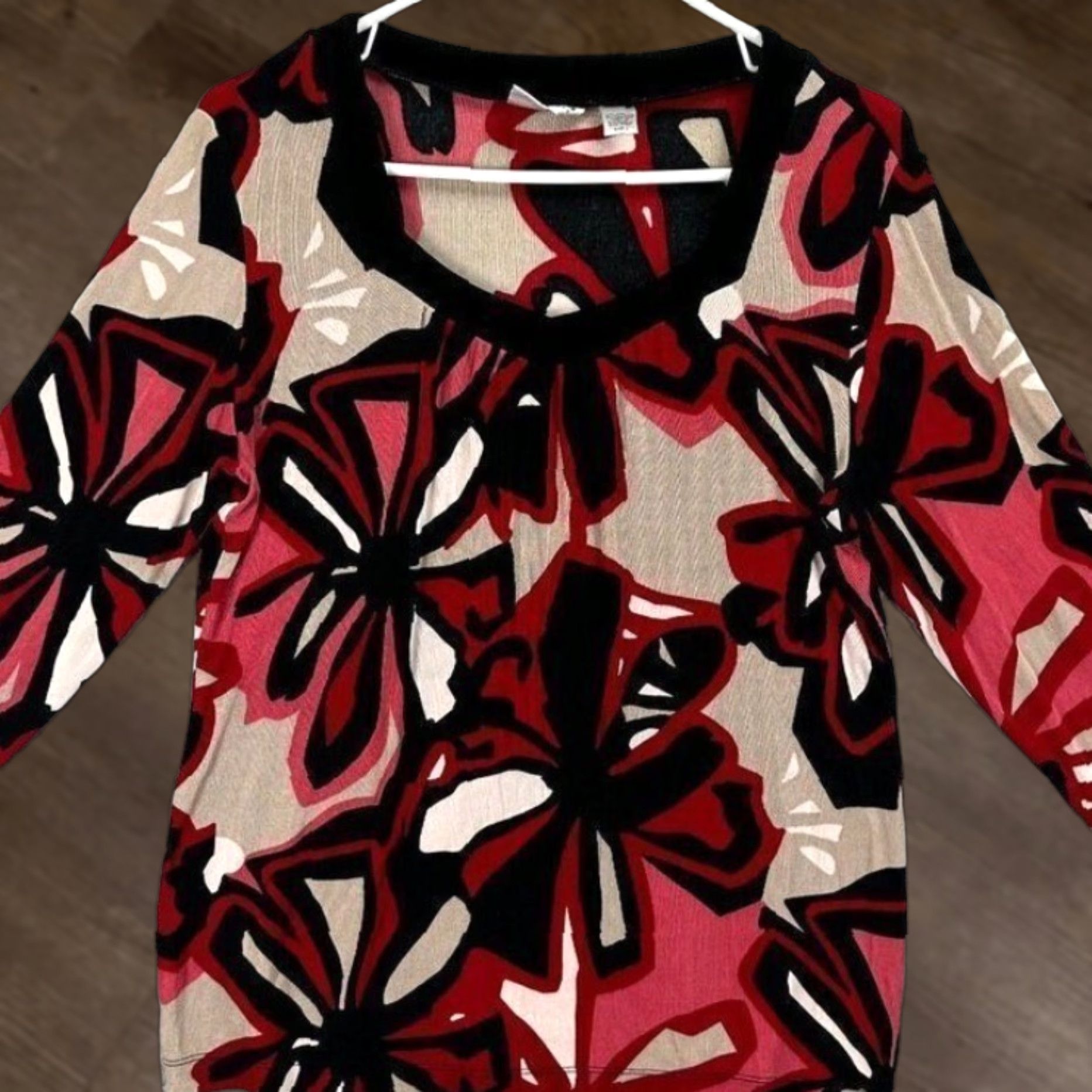 Vintage Chicos Travelers Womens Blouse Long Sleeve Floral Black Red Tan Square Neck Tunic 1 Size XS / US 0-2 / IT 36-38 - 1 Thumbnail