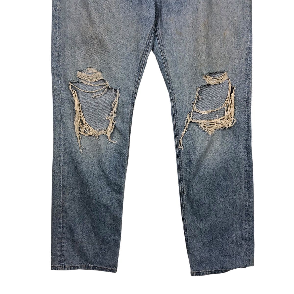 Japanese Brand Distressed Ripped Blue Jeans High Rise Straight Leg Uniqlo Size US 34 / EU 50 - 6 Thumbnail