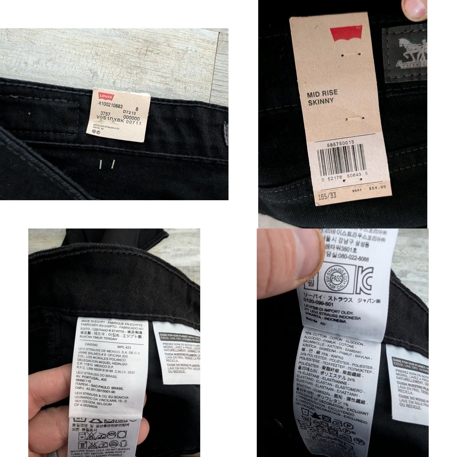 Levi's NWT Levis Womens Jeans Black Size 16S Denim Mid Rise Skinny Stretch 33X30 Size 38" / US 16 / IT 52 - 8 Thumbnail