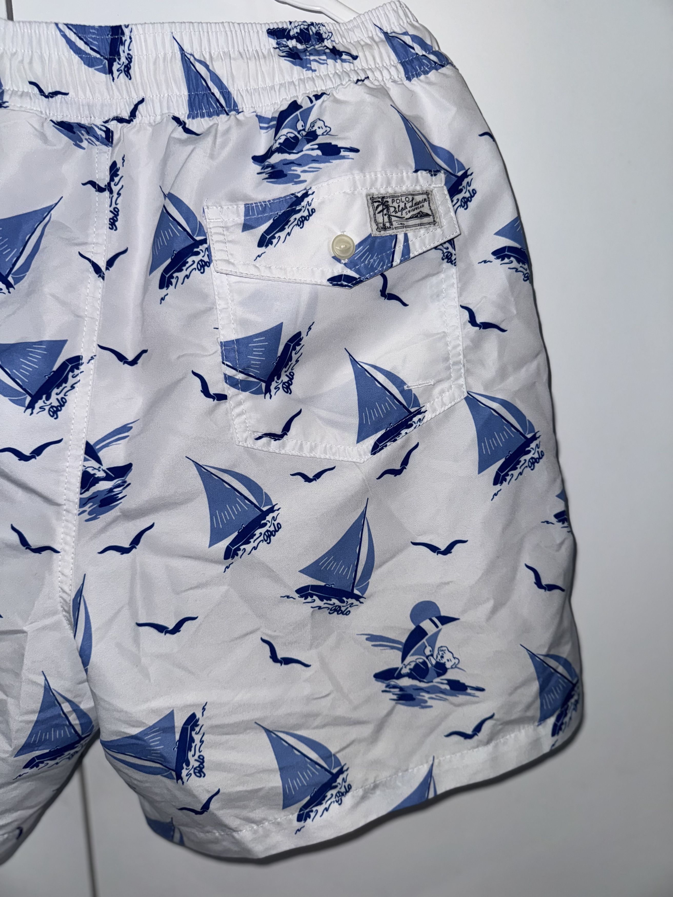 Polo Ralph Lauren Polo Ralph Lauren White Blue Sailboat Swim Trunks Size US 30 / EU 46 - 5 Thumbnail