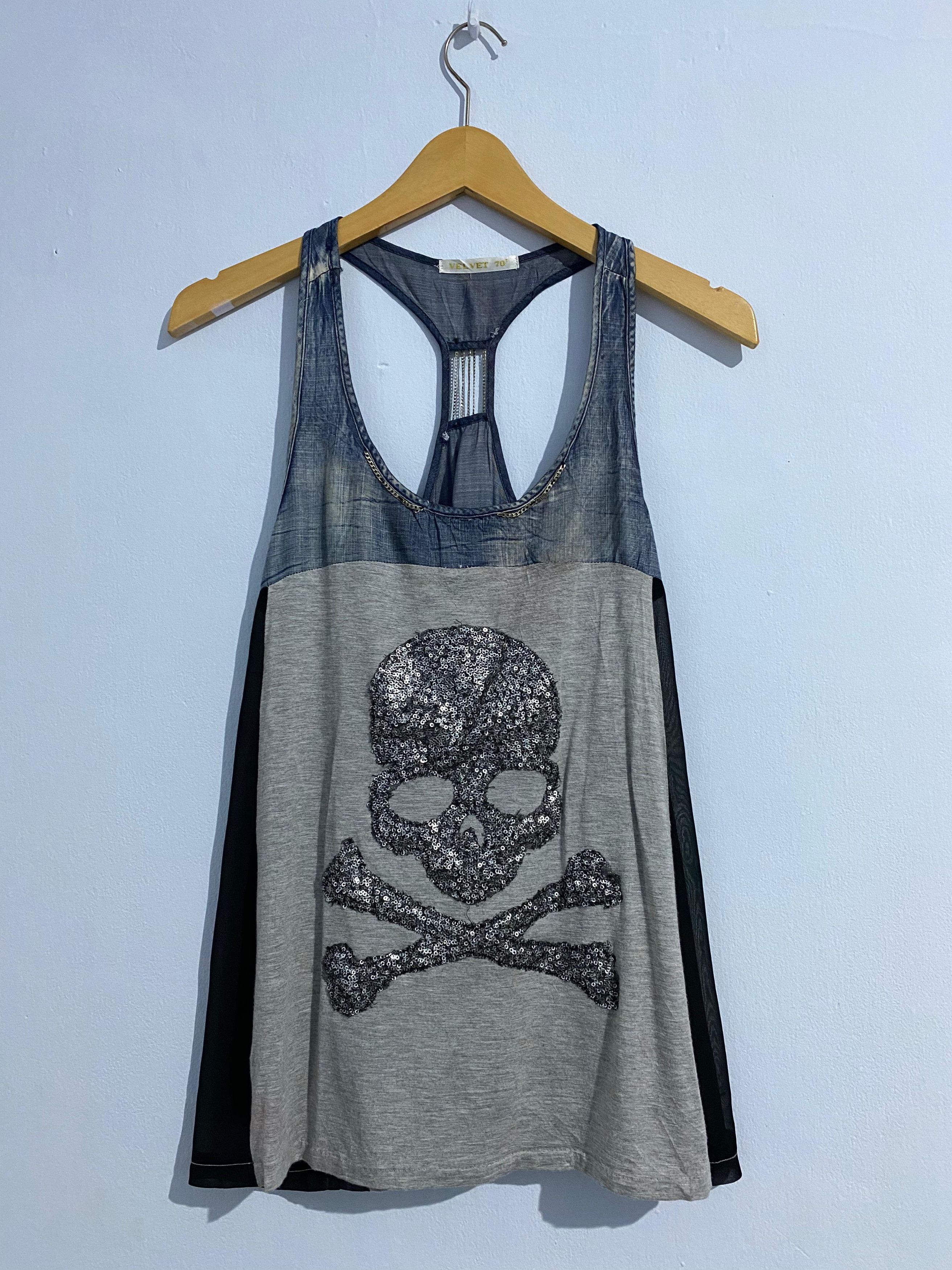 Japanese Brand Japanese Velvet 70' Skull Swarovski tank-top Size US M / EU 48-50 / 2 - 1 Thumbnail