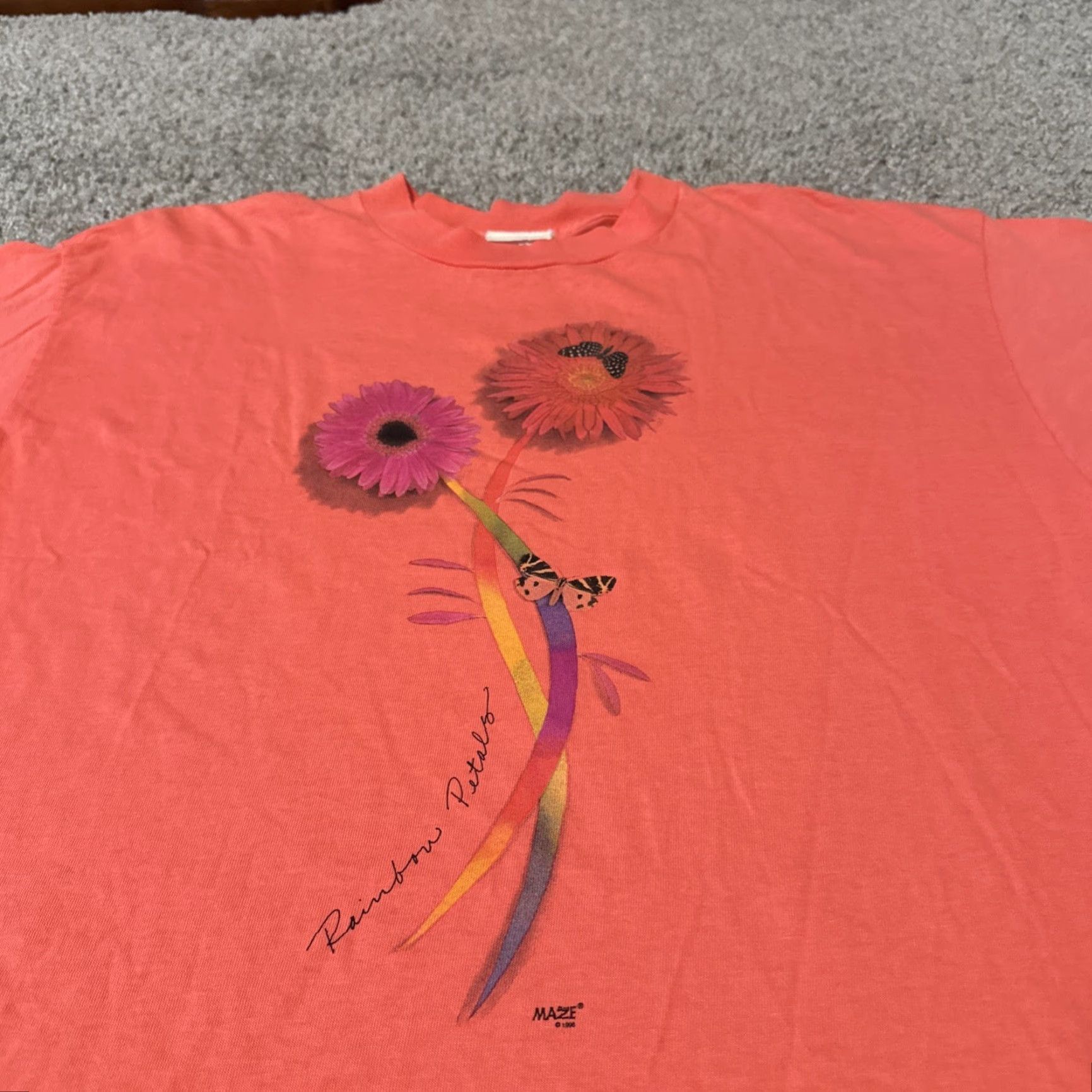 CB Sports VINTAGE 1996 Flower Butterfly Nature Art Rainbow Petals Pink T-Shirt XL Size US XL / EU 56 / 4 - 3 Thumbnail