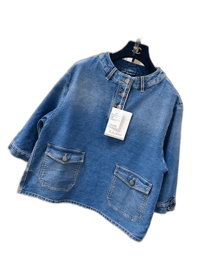 Chanel Chanel Vintage Blue Denim Top with Glass Buttons Size L / US 10 / IT 46 - 1 Thumbnail