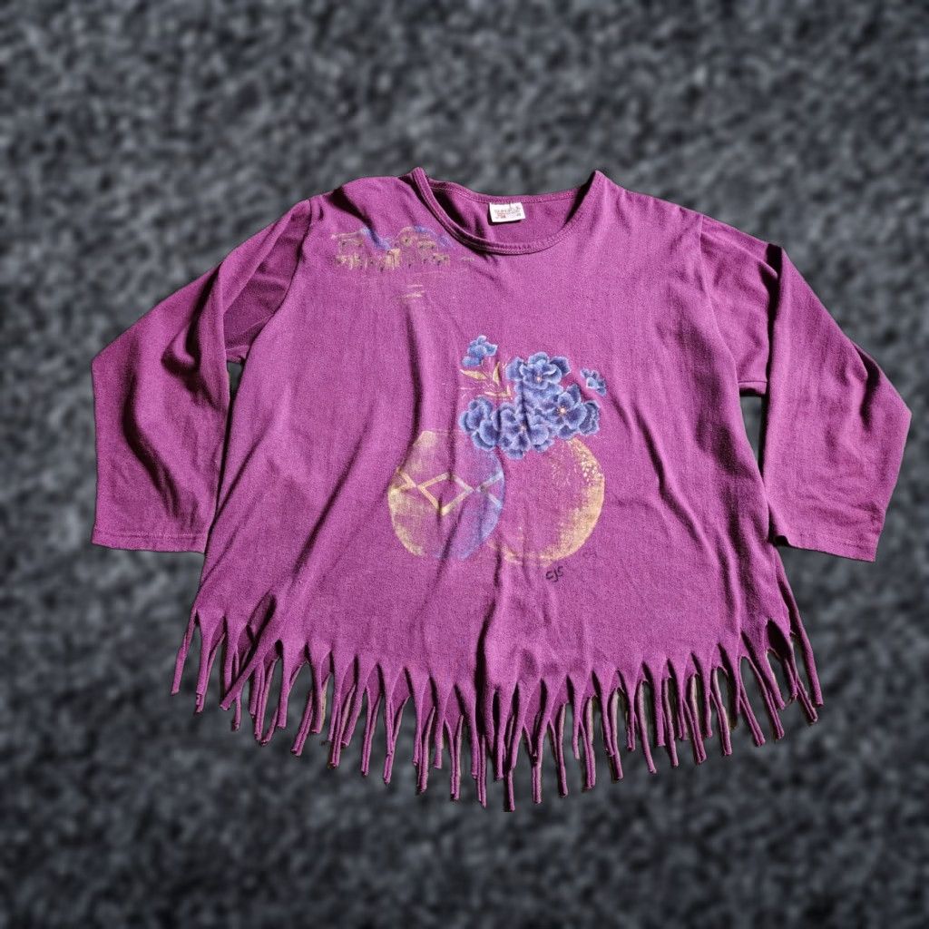 Vintage VINTAGE Sunbelt T-Shirt Ladies L 90s Hand Painted Fringe Long Sleeve Purple Crew Neck Cotton Blend Shirt Womens Size L / US 10 / IT 46 - 1 Thumbnail