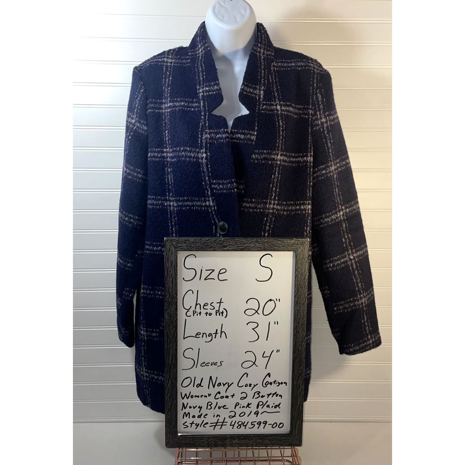 Old Navy Old Navy Coatigan Women Small Navy Plaid Wool Blend Button Pocketed Mid-Length Knit Coatigan, Regular Fit, Outdoor, Winter Fall Spring Size S / US 4 / IT 40 - 5 Thumbnail