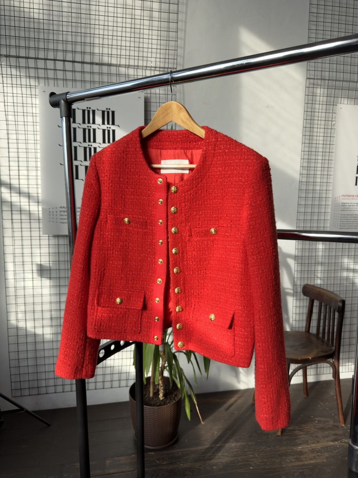 Celine Celine Chasseur Tweed Evening Wool Jacket Red Gold Buttoned Size M / US 6-8 / IT 42-44 - 13 Thumbnail