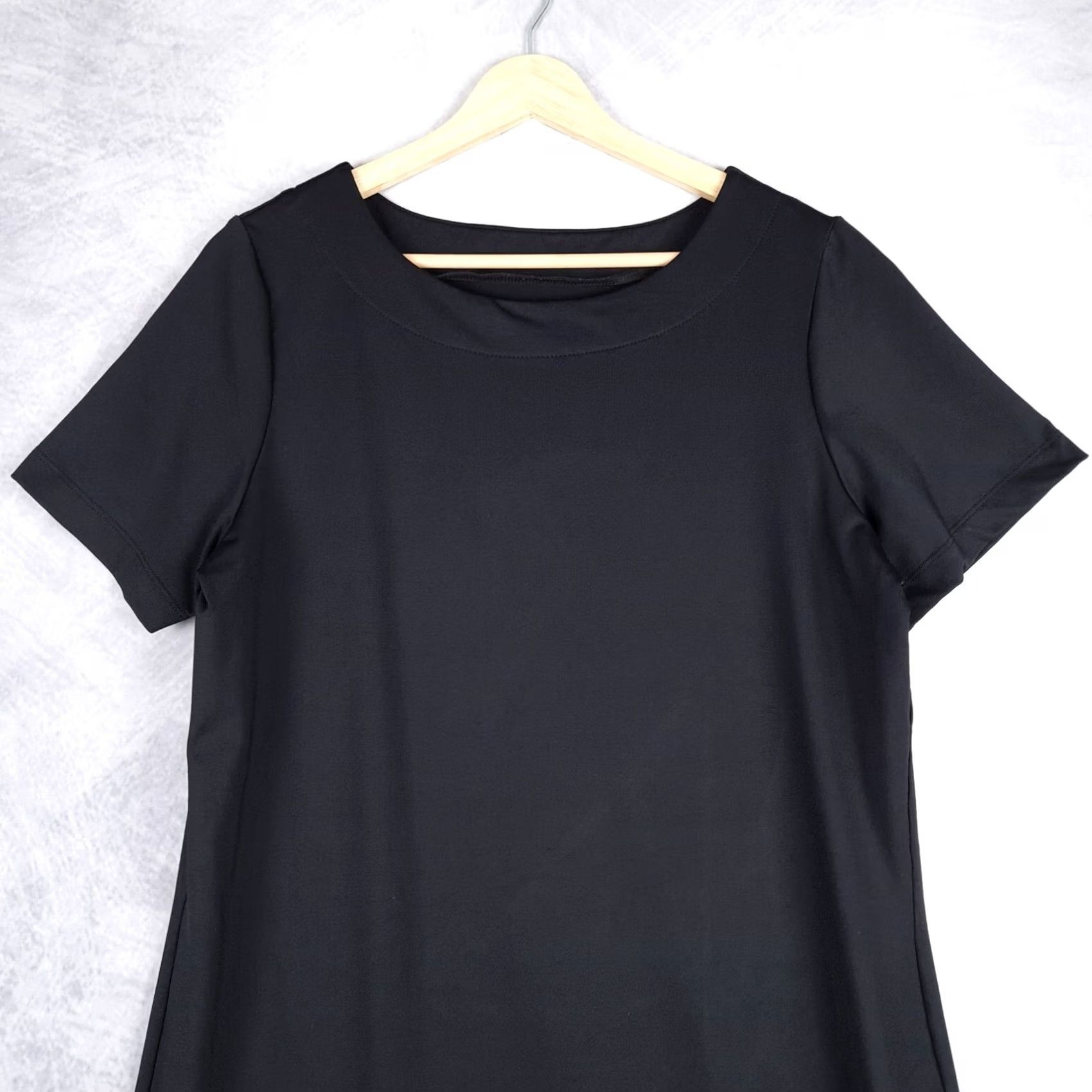 Vintage Dudley Stephens Maxi Dress Womens L Black Short Sleeves Nylon Minimalist Size 36" / US 14 / IT 50 - 2 Thumbnail