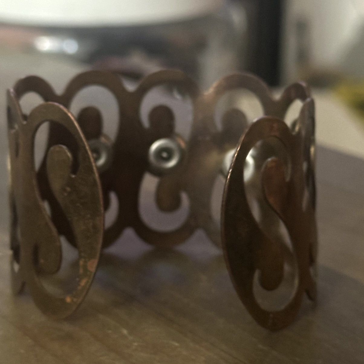 Vintage Vintage wide brass cut out amber stones cuff bracelet Size ONE SIZE - 4 Thumbnail