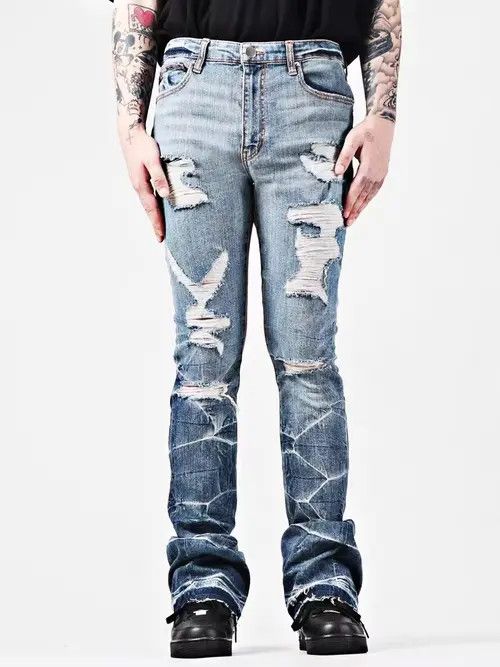 VIBE Vintage washed ripped lightning texture rare jeans Size US 32 / EU 48 - 2 Thumbnail