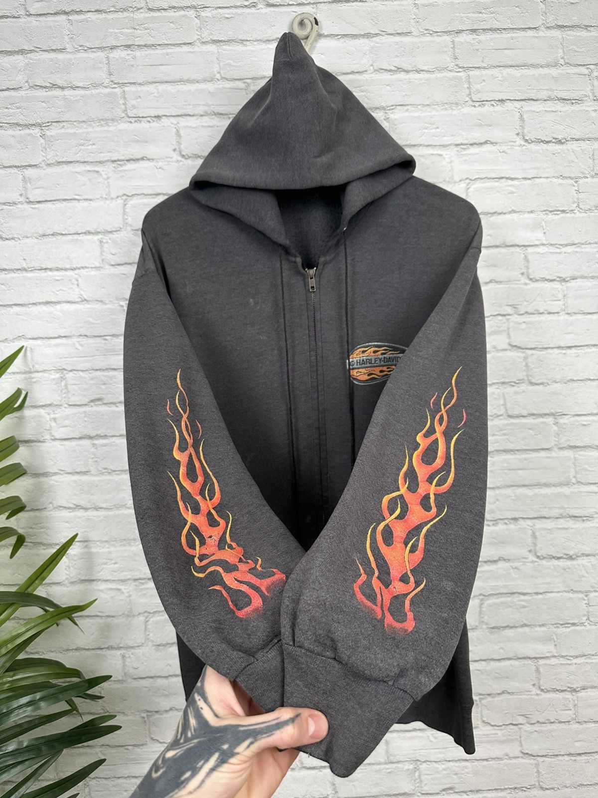 Harley Davidson (XL) SICK FADED VINTAGE Flames Harley Davidson Zip Up Hoodie Size US XL / EU 56 / 4 - 7 Thumbnail