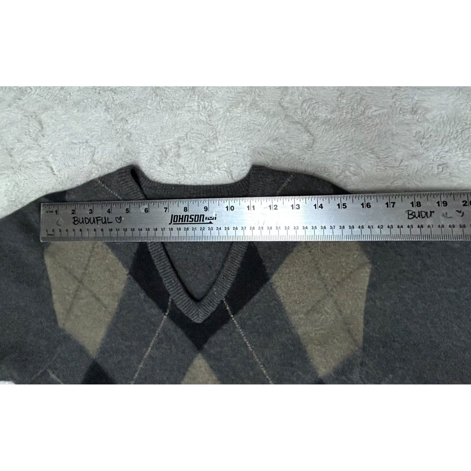 Vintage Peter Scott Men's Sweater Wool Angora Argyle V-Neck Pullover Long Sleeve Gray 42 Regular Mens Size US XL / EU 56 / 4 - 6 Thumbnail