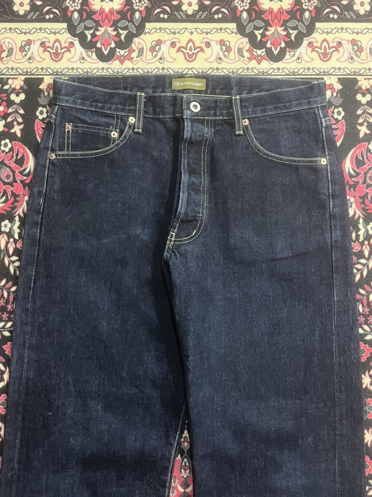 Vintage Vintage Octopus Army Indigo Wash Straight Leg Selvedge Jeans Size US 34 / EU 50 - 4 Thumbnail