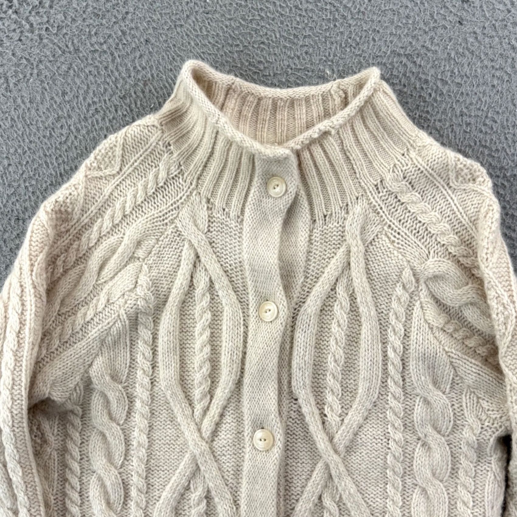 Vintage LL Bean Cardigan Sweater Womens Petite Medium Ivory Mock Neck Wool Alpaca Knit Cable-Knit Raglan Sleeve Fall Winter Spring Solid Vintage: No Size M / US 6-8 / IT 42-44 - 3 Thumbnail